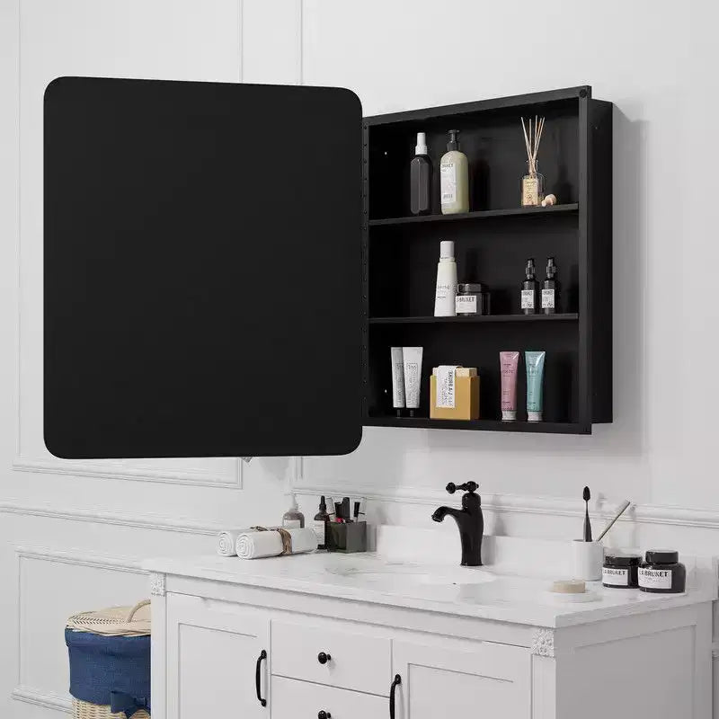 PexFix Mobile Bagno con Specchio 30 x 24 Telaio in Acciaio Inox e 2 Ripiani Regolabili Specchietti Armadietti Medicinali a Parete Rettangolare da Incasso Nero