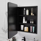 PexFix Mobile Bagno con Specchio 30 x 24 Telaio in Acciaio Inox e 2 Ripiani Regolabili Specchietti Armadietti Medicinali a Parete Rettangolare da Incasso Nero