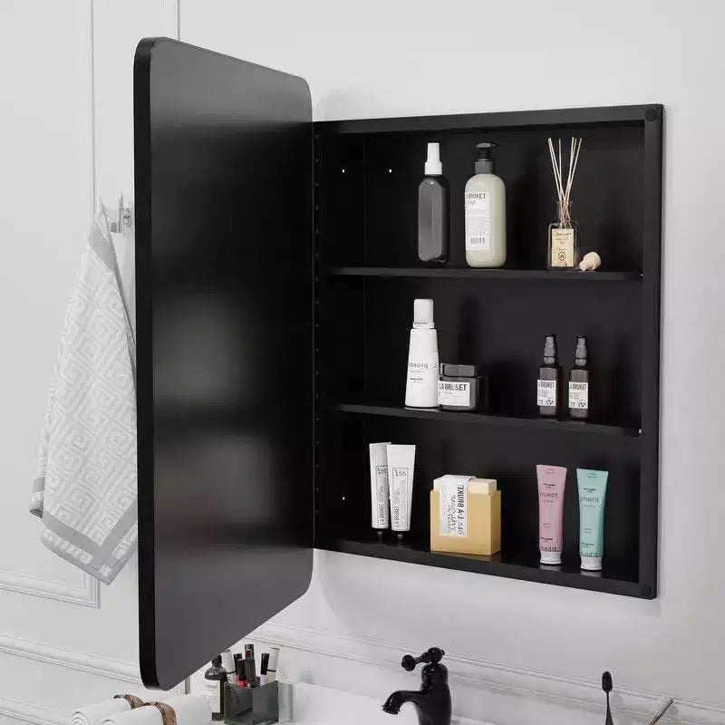 PexFix Mobile Bagno con Specchio 30 x 24 Telaio in Acciaio Inox e 2 Ripiani Regolabili Specchietti Armadietti Medicinali a Parete Rettangolare da Incasso Nero