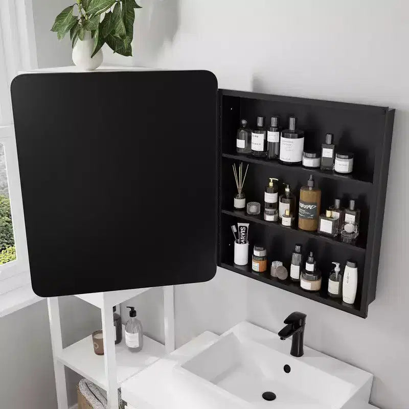 PexFix Mobile Bagno con Specchio 30 x 24 Telaio in Acciaio Inox e 2 Ripiani Regolabili Specchietti Armadietti Medicinali a Parete Rettangolare da Incasso Nero