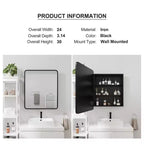 PexFix Mobile Bagno con Specchio 30 x 24 Telaio in Acciaio Inox e 2 Ripiani Regolabili Specchietti Armadietti Medicinali a Parete Rettangolare da Incasso Nero