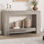 Acekool Farmhouse Console Table, 2-Tier Entryway Table with Storage Shelf, Long Sofa Table for Hallway, Living Room, Rustic Accent