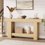 Acekool Farmhouse Console Table, 2-Tier Entryway Table with Storage Shelf, Long Sofa Table for Hallway, Living Room, Rustic Accent