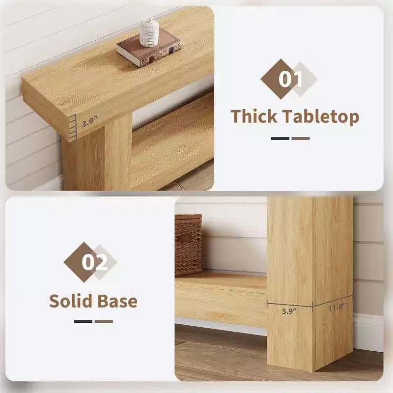 Acekool Farmhouse Console Table, 2-Tier Entryway Table with Storage Shelf, Long Sofa Table for Hallway, Living Room, Rustic Accent