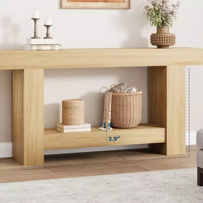 Acekool Farmhouse Console Table, 2-Tier Entryway Table with Storage Shelf, Long Sofa Table for Hallway, Living Room, Rustic Accent