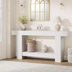 Acekool Farmhouse Console Table, 2-Tier Entryway Table with Storage Shelf, Long Sofa Table for Hallway, Living Room, Rustic Accent