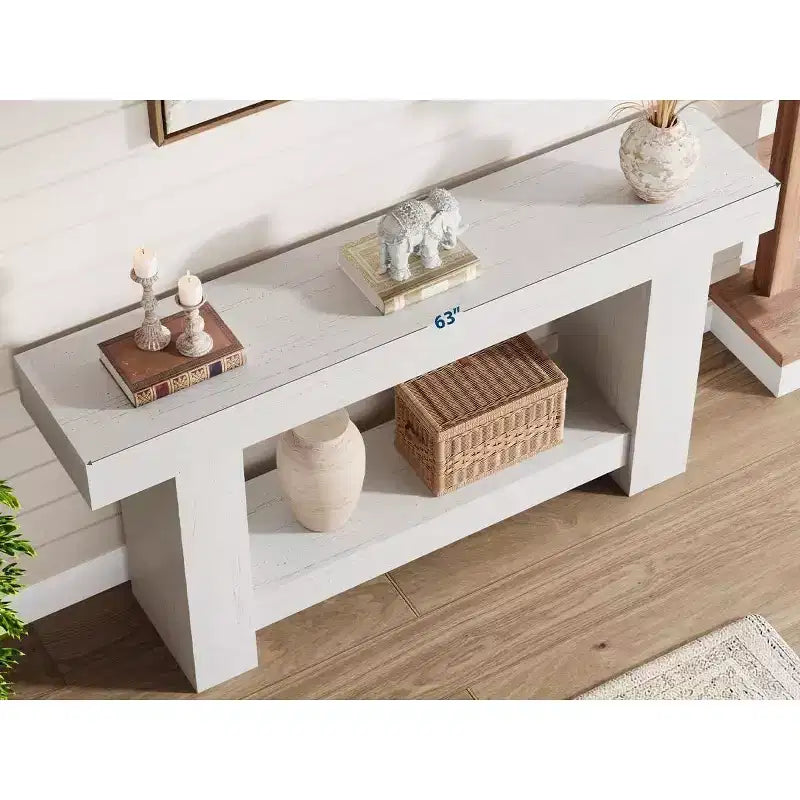 Acekool Farmhouse Console Table, 2-Tier Entryway Table with Storage Shelf, Long Sofa Table for Hallway, Living Room, Rustic Accent