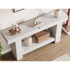 Acekool Farmhouse Console Table, 2-Tier Entryway Table with Storage Shelf, Long Sofa Table for Hallway, Living Room, Rustic Accent
