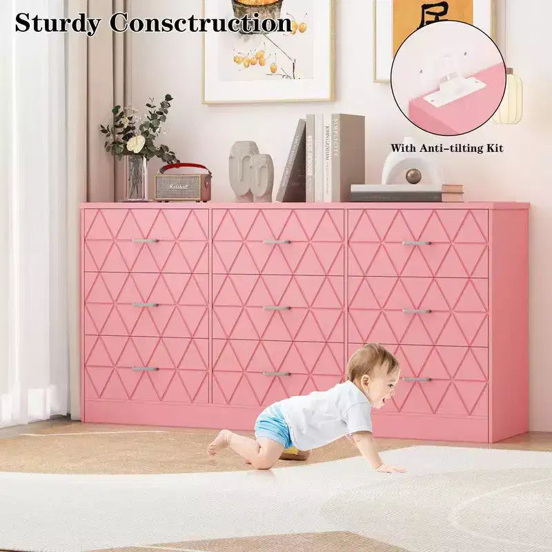 9 Drawer Dresser, 63 Dresser for Bedroom with Power Outlet, Modern Drawer for Hallway, Living Room
