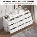 9 Drawer Dresser, 63 Dresser for Bedroom with Power Outlet, Modern Drawer for Hallway, Living Room