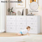 9 Drawer Dresser, 63 Dresser for Bedroom with Power Outlet, Modern Drawer for Hallway, Living Room