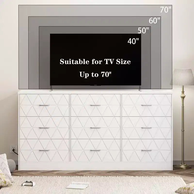 9 Drawer Dresser, 63 Dresser for Bedroom with Power Outlet, Modern Drawer for Hallway, Living Room