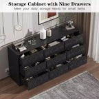 9 Drawer Dresser, 63 Dresser for Bedroom with Power Outlet, Modern Drawer for Hallway, Living Room