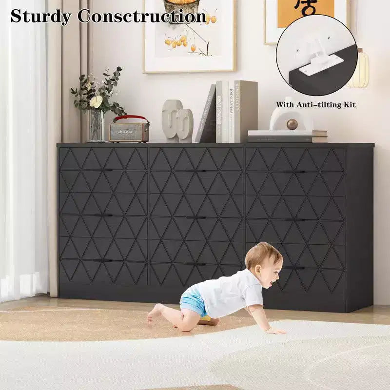 9 Drawer Dresser, 63 Dresser for Bedroom with Power Outlet, Modern Drawer for Hallway, Living Room