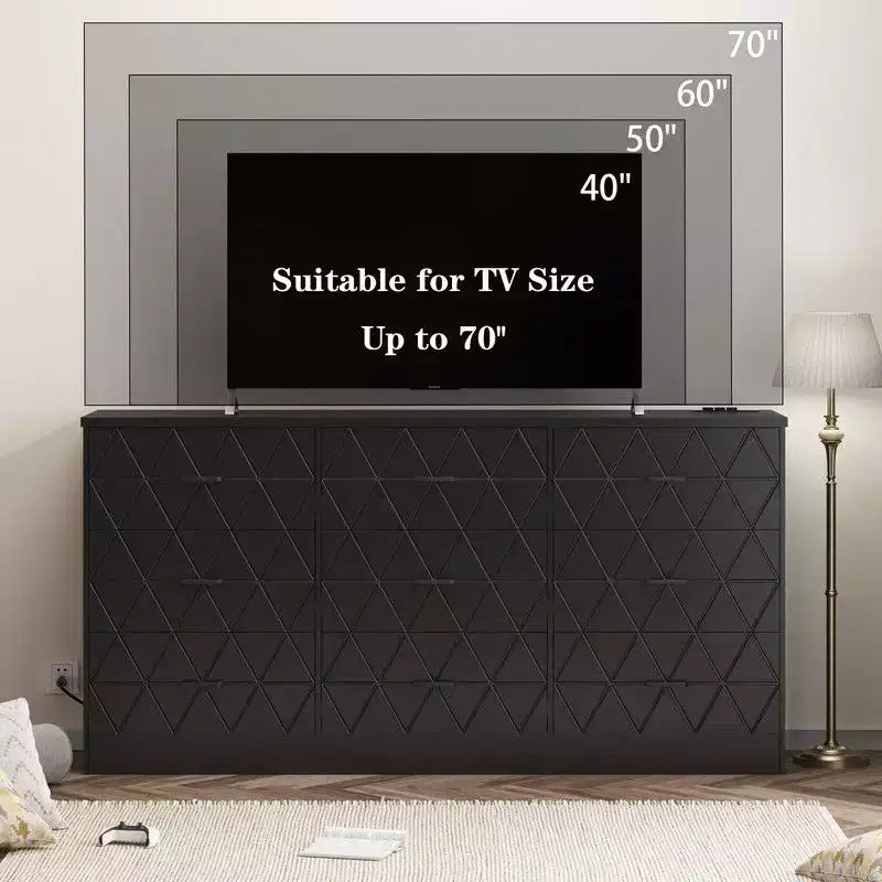 9 Drawer Dresser, 63 Dresser for Bedroom with Power Outlet, Modern Drawer for Hallway, Living Room