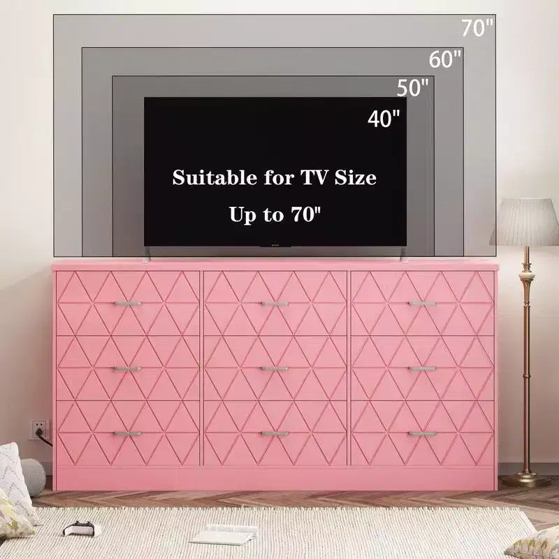 9 Drawer Dresser, 63 Dresser for Bedroom with Power Outlet, Modern Drawer for Hallway, Living Room