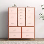 COZONY Cassettiera Alta in Tessuto a 15 Cassetti con Piano in Legno e Robusta Struttura in Metallo, Cassettiera Contenitore con Stampa Effetto Legno per Camera da Letto, Soggiorno e Corridoio