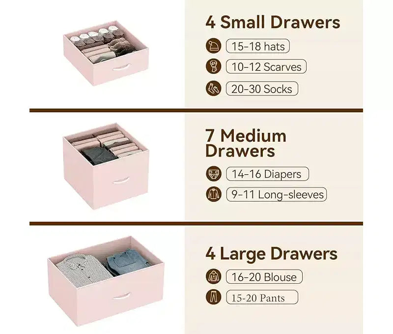 COZONY Cassettiera Alta in Tessuto a 15 Cassetti con Piano in Legno e Robusta Struttura in Metallo, Cassettiera Contenitore con Stampa Effetto Legno per Camera da Letto, Soggiorno e Corridoio