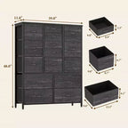 COZONY Cassettiera Alta in Tessuto a 15 Cassetti con Piano in Legno e Robusta Struttura in Metallo, Cassettiera Contenitore con Stampa Effetto Legno per Camera da Letto, Soggiorno e Corridoio