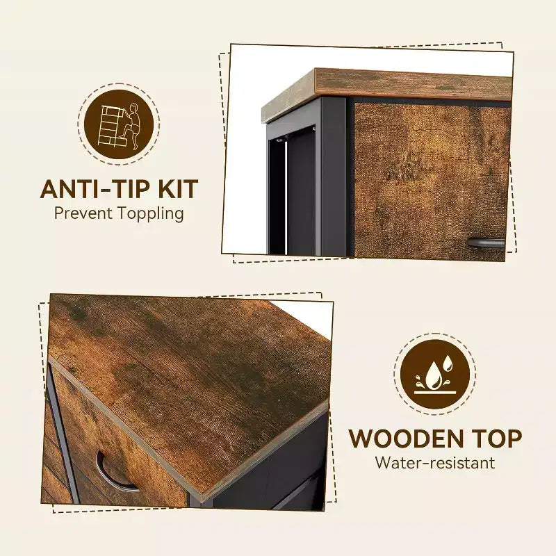 COZONY Cassettiera Alta in Tessuto a 15 Cassetti con Piano in Legno e Robusta Struttura in Metallo, Cassettiera Contenitore con Stampa Effetto Legno per Camera da Letto, Soggiorno e Corridoio