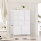 COZONY Cassettiera Alta in Tessuto a 15 Cassetti con Piano in Legno e Robusta Struttura in Metallo, Cassettiera Contenitore con Stampa Effetto Legno per Camera da Letto, Soggiorno e Corridoio