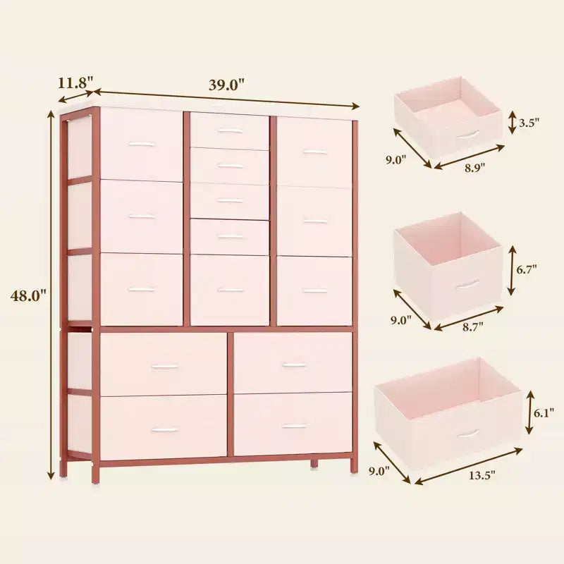COZONY Cassettiera Alta in Tessuto a 15 Cassetti con Piano in Legno e Robusta Struttura in Metallo, Cassettiera Contenitore con Stampa Effetto Legno per Camera da Letto, Soggiorno e Corridoio