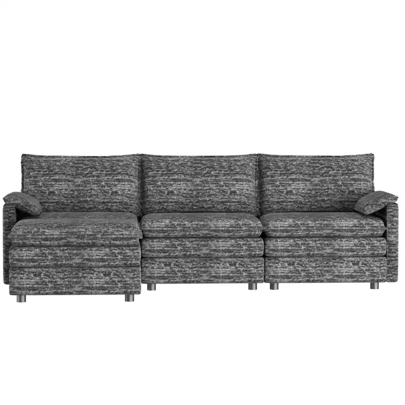 108 Modular Sectional Couch with Movable Ottoman - L Shaped Chenille Sofa for Living Room Apartment