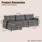 108 Modular Sectional Couch with Movable Ottoman - L Shaped Chenille Sofa for Living Room Apartment