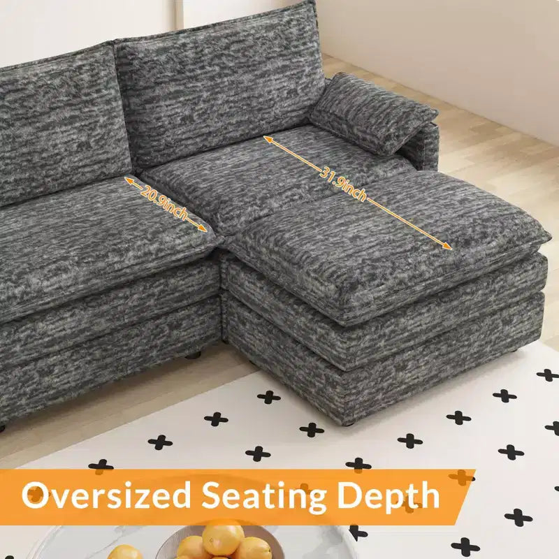 108 Modular Sectional Couch with Movable Ottoman - L Shaped Chenille Sofa for Living Room Apartment