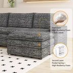 108 Modular Sectional Couch with Movable Ottoman - L Shaped Chenille Sofa for Living Room Apartment