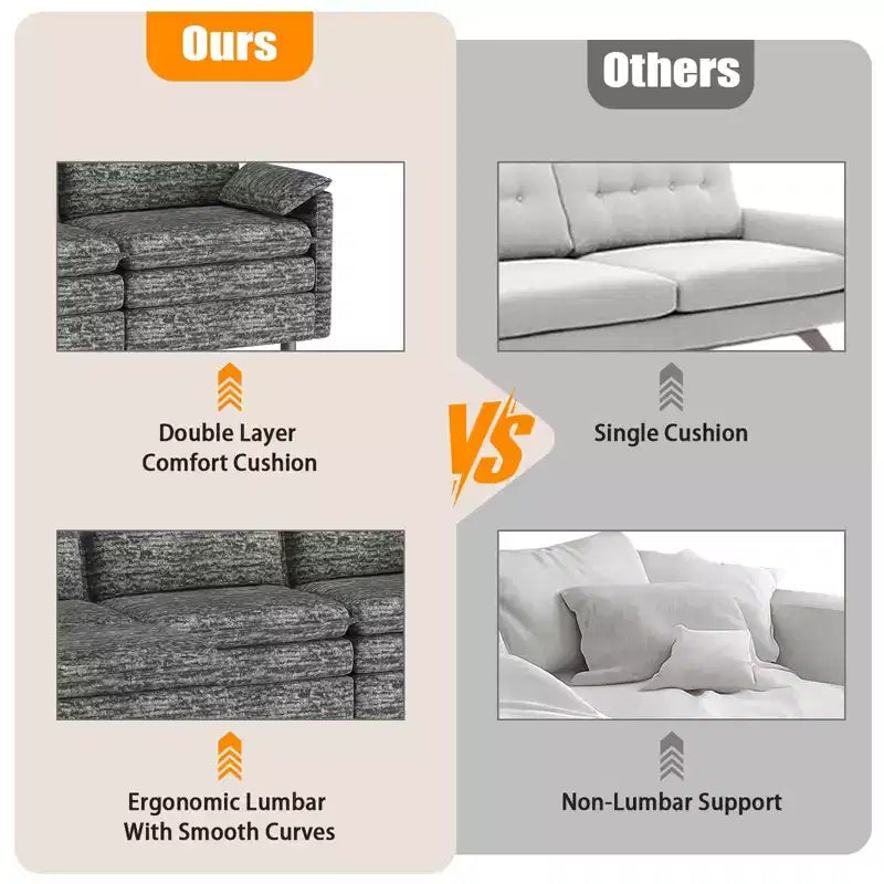 108 Modular Sectional Couch with Movable Ottoman - L Shaped Chenille Sofa for Living Room Apartment