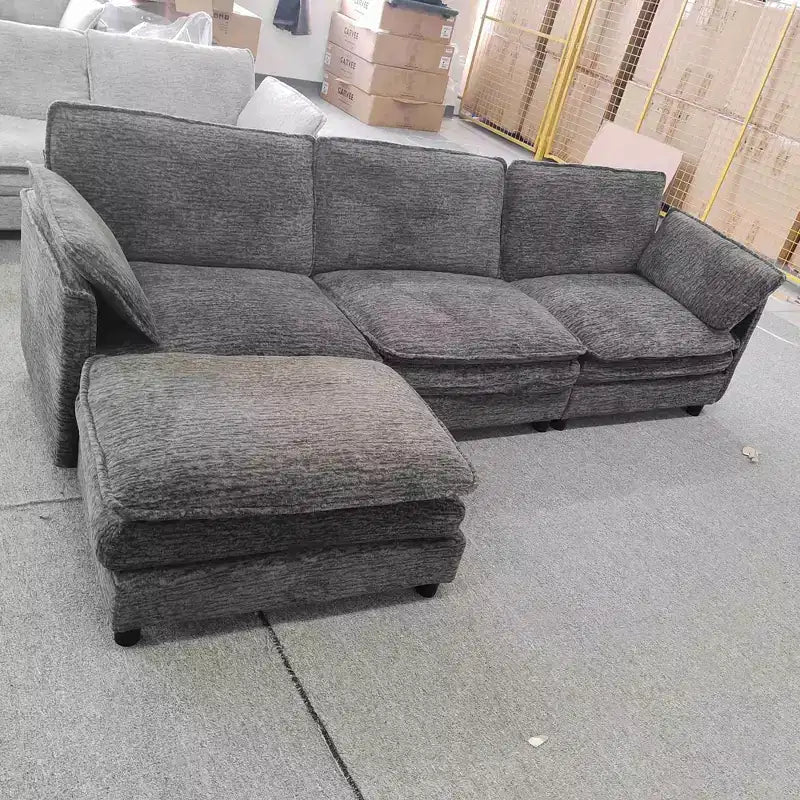 108 Modular Sectional Couch with Movable Ottoman - L Shaped Chenille Sofa for Living Room Apartment