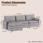 108 Modular Sectional Couch with Movable Ottoman - L Shaped Chenille Sofa for Living Room Apartment