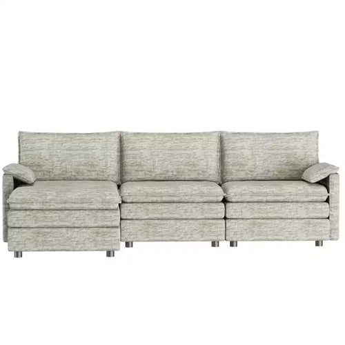 108 Modular Sectional Couch with Movable Ottoman - L Shaped Chenille Sofa for Living Room Apartment