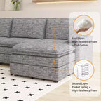 108 Modular Sectional Couch with Movable Ottoman - L Shaped Chenille Sofa for Living Room Apartment