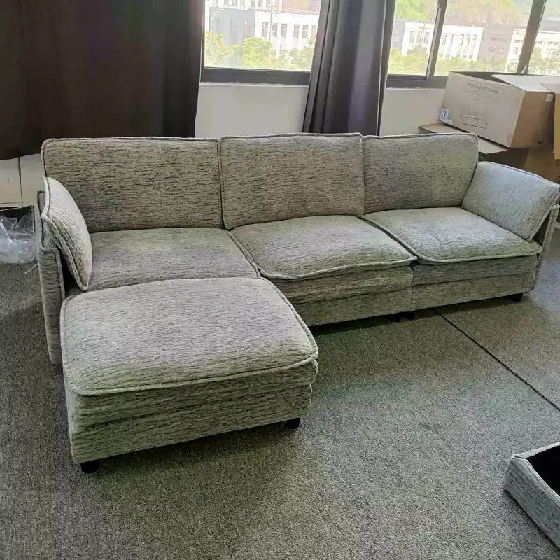 108 Modular Sectional Couch with Movable Ottoman - L Shaped Chenille Sofa for Living Room Apartment