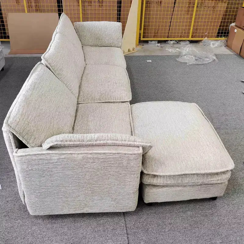 108 Modular Sectional Couch with Movable Ottoman - L Shaped Chenille Sofa for Living Room Apartment