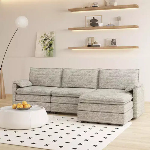 108 Modular Sectional Couch with Movable Ottoman - L Shaped Chenille Sofa for Living Room Apartment