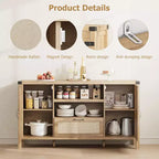 Madia in Rattan da 120 cm, Mobile Buffet per Cucina e Caffè con Ante e Cassetti, Credenza Boho con Ripiani Regolabili e Maniglie per Salotto