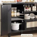 Madia in Rattan da 120 cm, Mobile Buffet per Cucina e Caffè con Ante e Cassetti, Credenza Boho con Ripiani Regolabili e Maniglie per Salotto