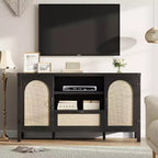 Madia in Rattan da 120 cm, Mobile Buffet per Cucina e Caffè con Ante e Cassetti, Credenza Boho con Ripiani Regolabili e Maniglie per Salotto