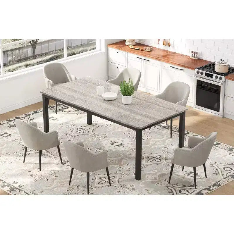 Tavolo da Pranzo Industriale per 6-8 Persone, Tavolo Lungo da Cucina con Robusto Telaio in Metallo e Piano Rettangolare con Angoli Arrotondati per Cena