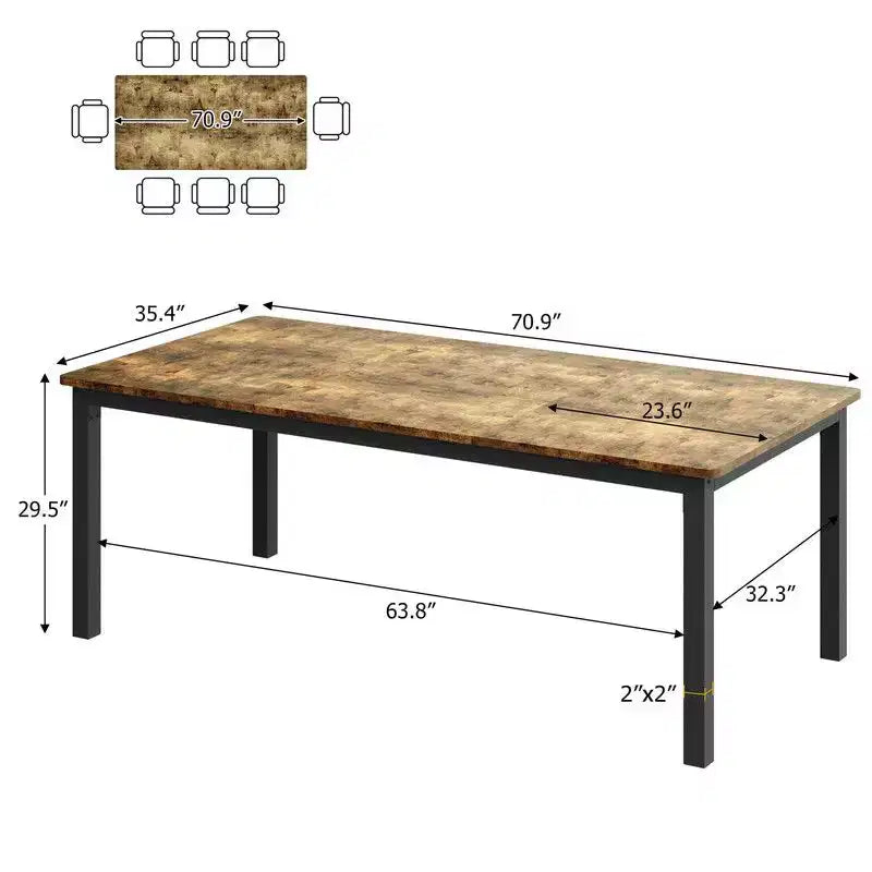 Tavolo da Pranzo Industriale per 6-8 Persone, Tavolo Lungo da Cucina con Robusto Telaio in Metallo e Piano Rettangolare con Angoli Arrotondati per Cena