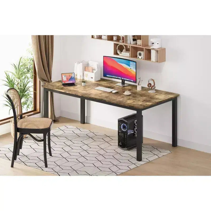 Tavolo da Pranzo Industriale per 6-8 Persone, Tavolo Lungo da Cucina con Robusto Telaio in Metallo e Piano Rettangolare con Angoli Arrotondati per Cena