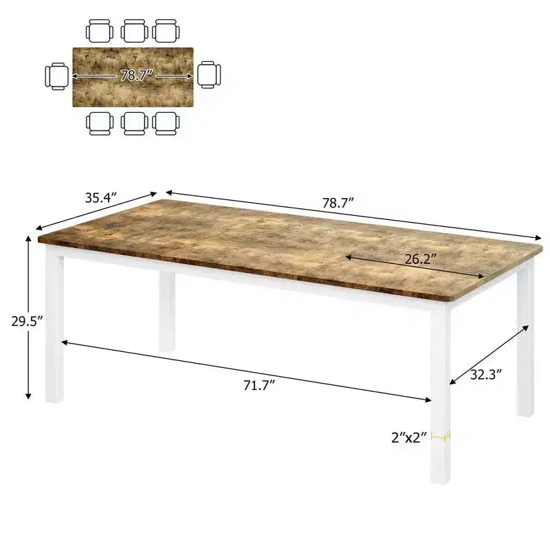 Tavolo da Pranzo Industriale per 6-8 Persone, Tavolo Lungo da Cucina con Robusto Telaio in Metallo e Piano Rettangolare con Angoli Arrotondati per Cena