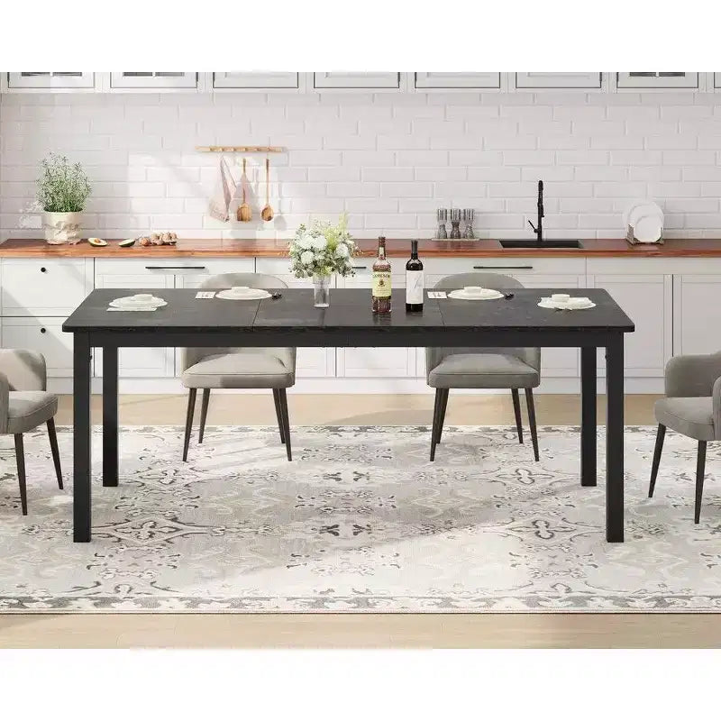 Tavolo da Pranzo Industriale per 6-8 Persone, Tavolo Lungo da Cucina con Robusto Telaio in Metallo e Piano Rettangolare con Angoli Arrotondati per Cena