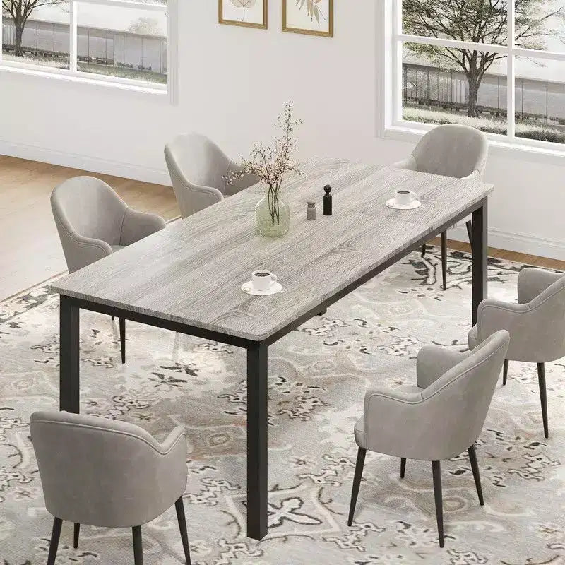 Tavolo da Pranzo Industriale per 6-8 Persone, Tavolo Lungo da Cucina con Robusto Telaio in Metallo e Piano Rettangolare con Angoli Arrotondati per Cena