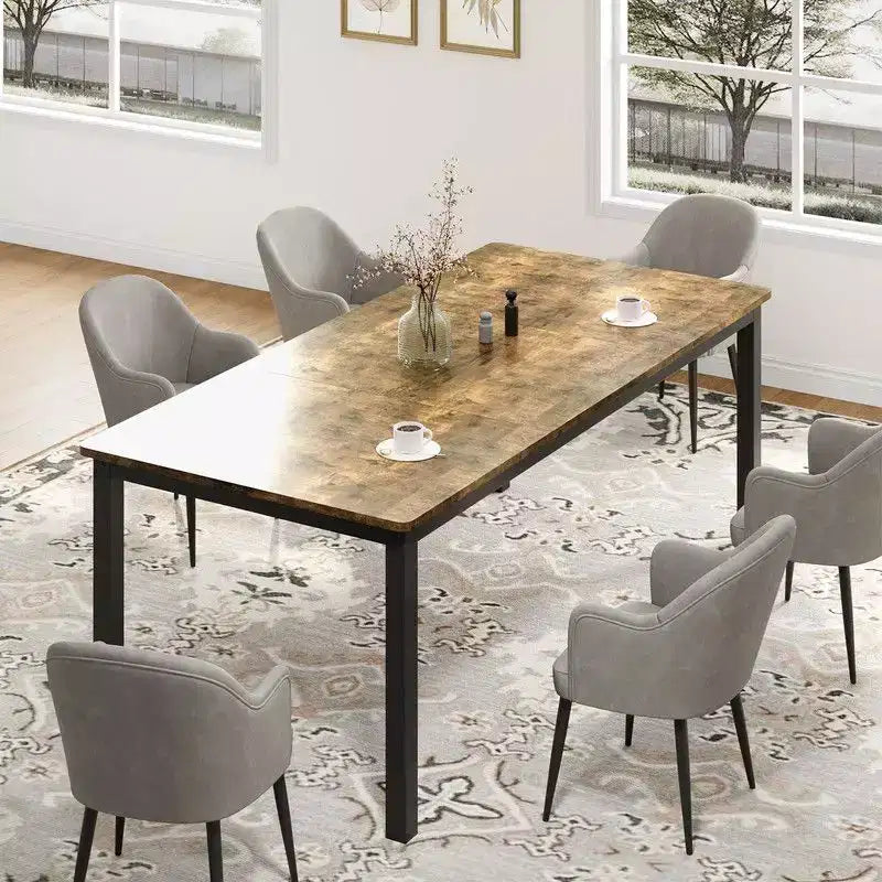 Tavolo da Pranzo Industriale per 6-8 Persone, Tavolo Lungo da Cucina con Robusto Telaio in Metallo e Piano Rettangolare con Angoli Arrotondati per Cena