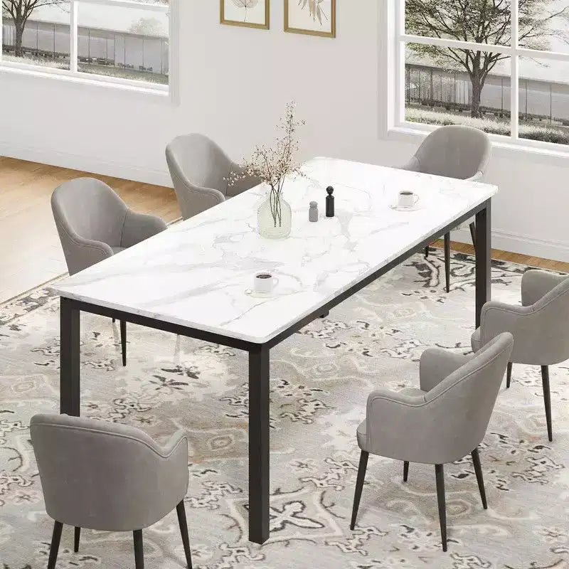 Tavolo da Pranzo Industriale per 6-8 Persone, Tavolo Lungo da Cucina con Robusto Telaio in Metallo e Piano Rettangolare con Angoli Arrotondati per Cena