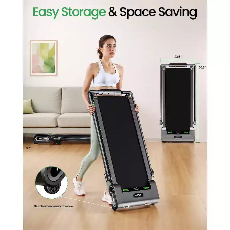 Akluer Tapis Roulant Pieghevole con Inclinazione Automatica del 13%, Tapis Roulant da Scrivania da 2,5 HP con Manubrio e Telecomando, Display LED per Corsa in Ufficio a Casa